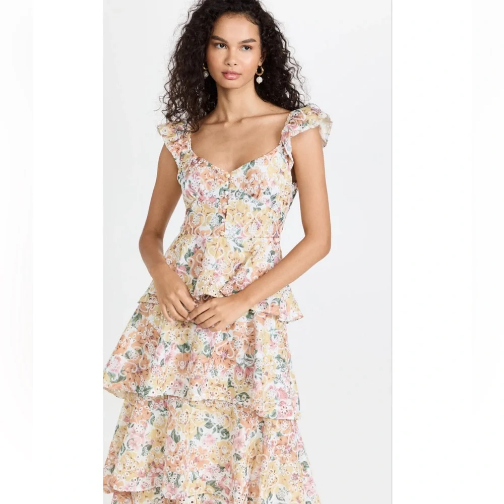 NWT En Saison Presley Floral Embroidered Tieres Midi Dress, Size Large. - Picture 5 of 13